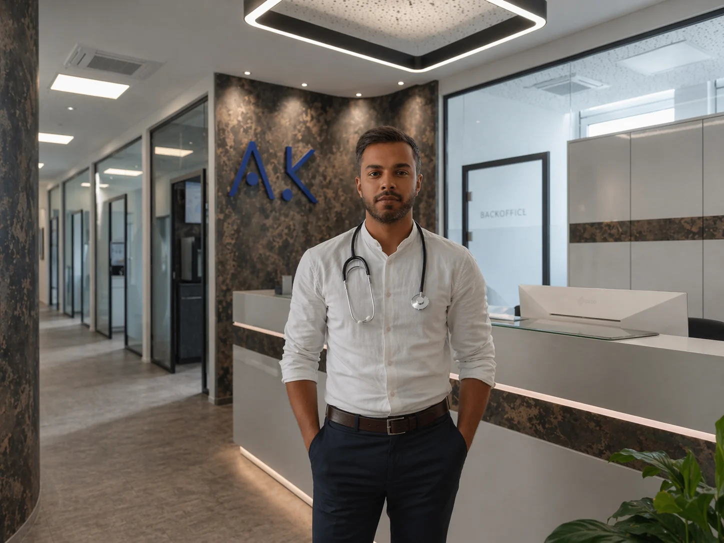 Ajanth Kuhendran im Empfangsbereich der Praxis KUHENDRAN, Bruchsal